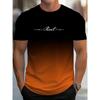 Gradient Crew Neck Short Sleeve Alphabet Print T-Shirt Casual Weekend Wear for Men and Teens Vacation Resorts Spring/Summer/Fall