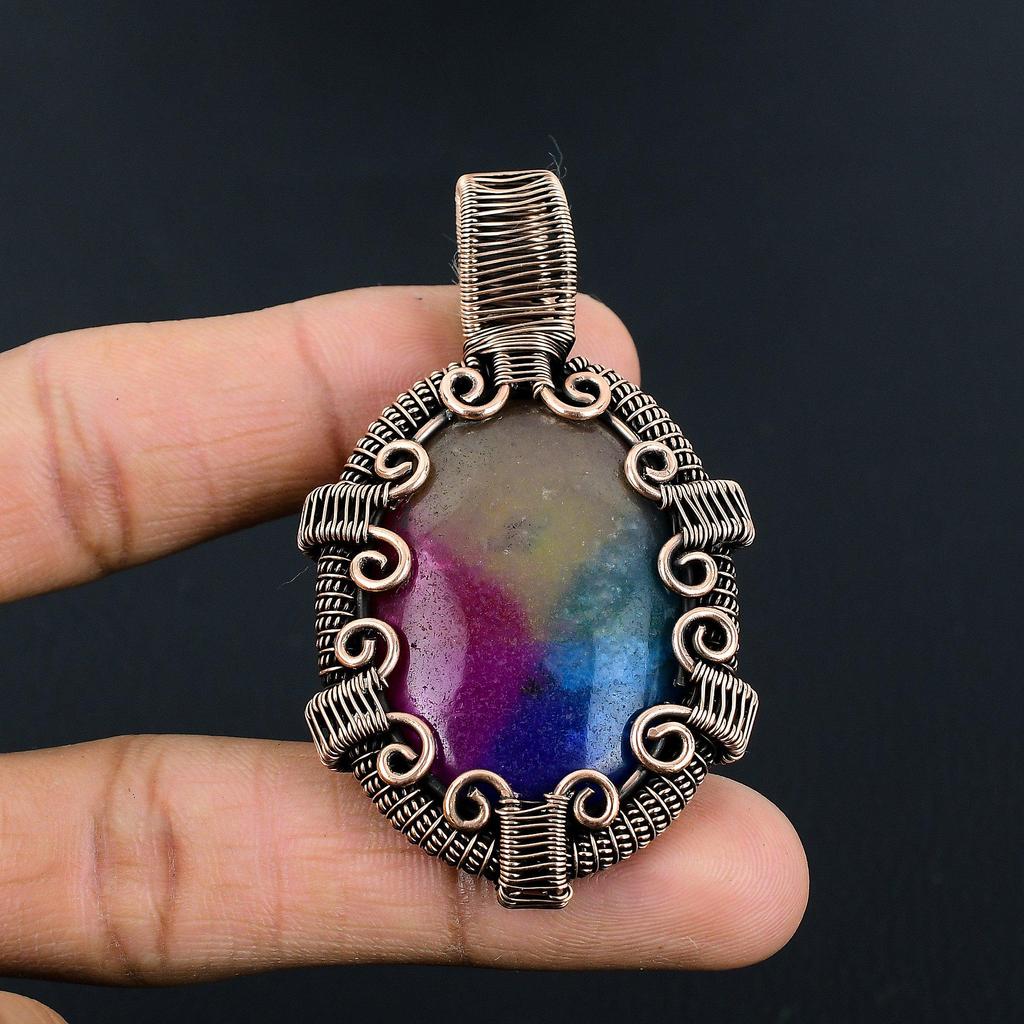 Rainbow Solar Quartz 999 Copper Wire Wrapped Pendant, Handmade Gemstone Pendant Jewelry, Gifts For Wife Brand New Pendant