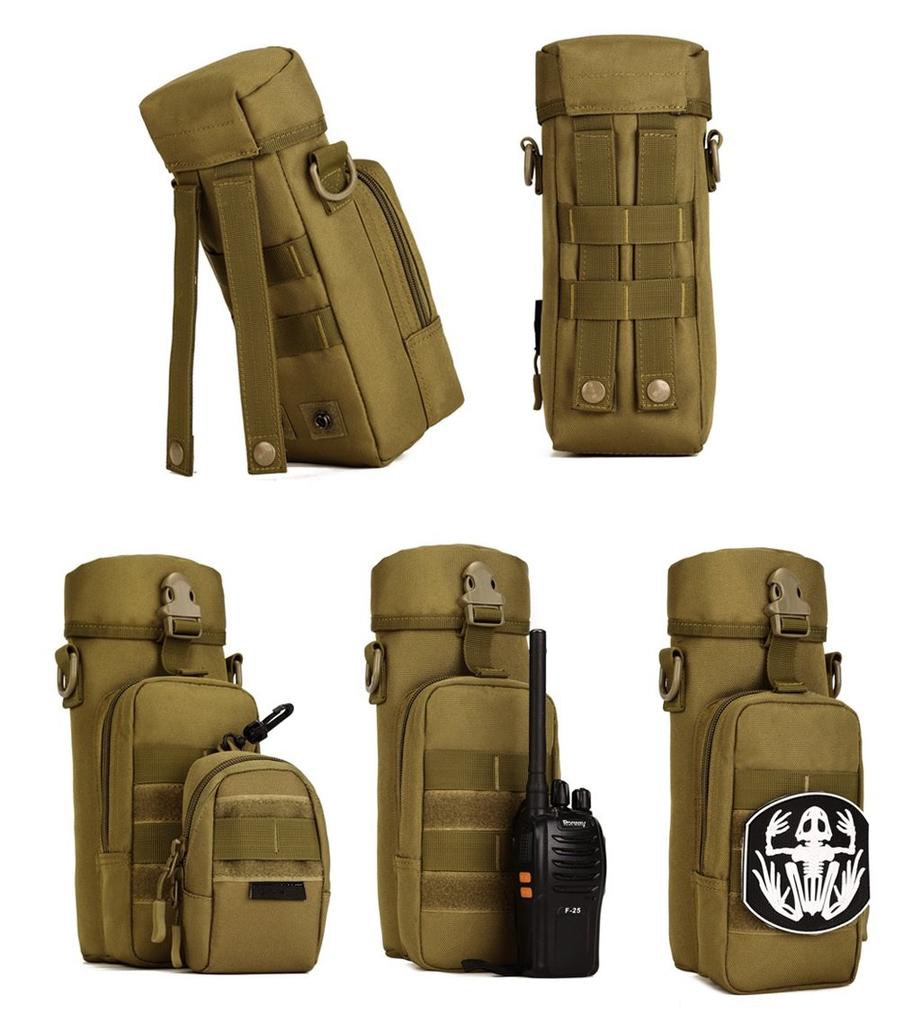 PHOENIX IKKI Multifunctional Water Bottle Pouch with Water Bottle Fits 750ml Water Bottles and Molle Camouflage Tactical and Military Black Holder,