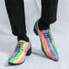 Britain Fashionable Men's Pointed Rainbow Pattern Lace Up Casual Dress Homecoming Shoes Male Formal Wedding Oxfords Footwear