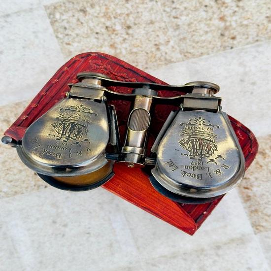 10.16 cm Nautical Brass Binocular With Leather Case Opera Glasses, Spyglass R J Beck London 1875 Gift