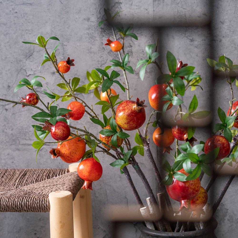 3 шт. Искусственные стебли граната с листьями, Искусственные фруктовые ветки для деревенского домашнего декора, Осенние центральные элементы, Свадебные и праздничные композиции, 73 см