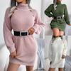 Women's Fashion Casual Solid Color Print Fall Winter Long Sleeve High Neck Middle Waistline Sweaters