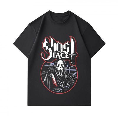 Men's 100% Cotton Short Sleeve O-neck T-Shirt, Spooky Ghost Face Horror Knife Print Casual Summer Crew Neck Tee for Daily Wear