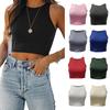 Women's Solid Color Round Neck Racerback Vest Navel Expose Tank Tops
