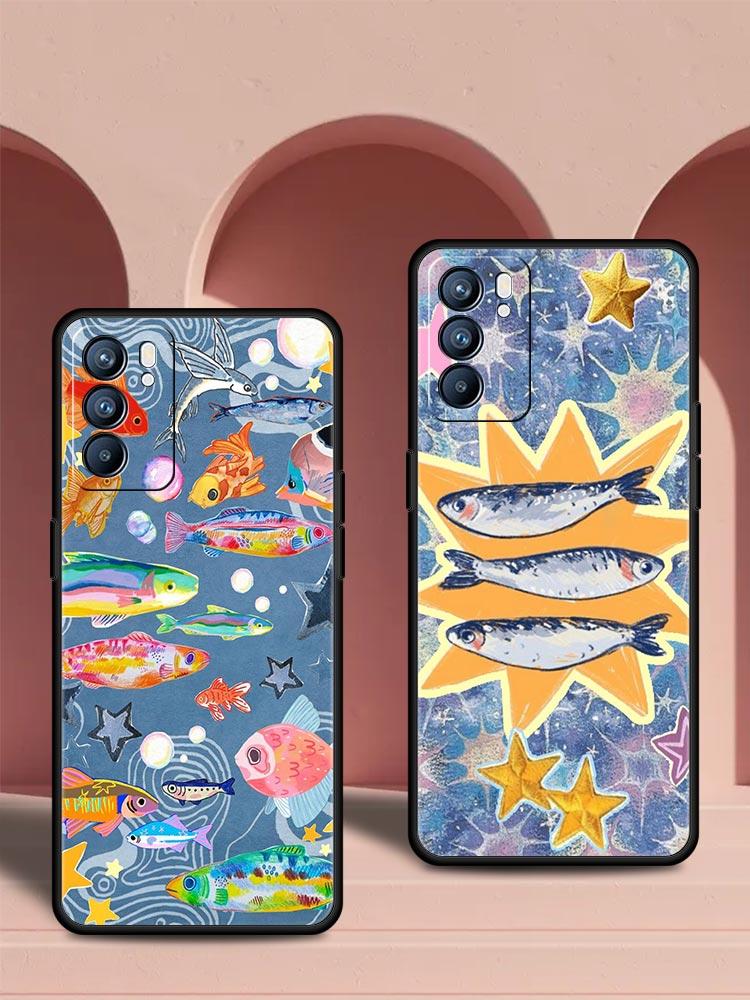 Синий чехол для телефона с изображением морской рыбы для Oppo Reno 13 12 11 10 7 F Find X5 X6 A98 A80 A79 A78 A57 A54 A31 A17 Pro 5G Мягкий чехол из ТПУ Capas