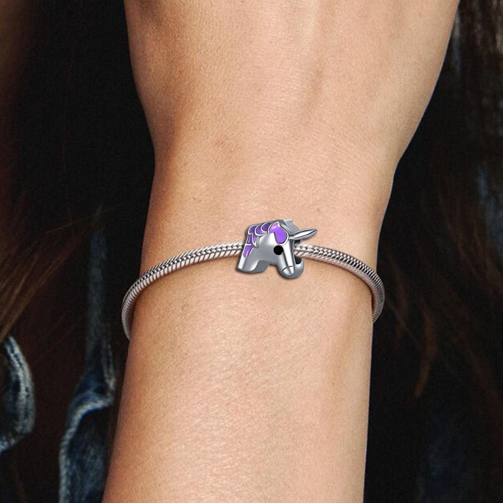 S925 Стерлингового Серебра Красочные Бусины Единорога Шарм Мотаться Подходит Браслет Ожерелье Изготовление для Женщин Подарки С Тканевой Сумкой