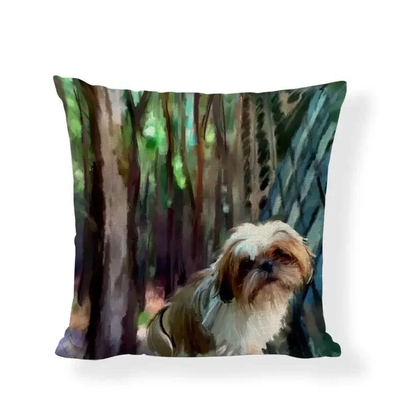 Cartoon Cute Dog Oil Double-Sided Printed Pillow Cover Short Plush Suitable Living Rooms Bedrooms Sofas Throw Cushion Cover