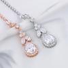 Weiman Rhodium Silver Plated Classic Style Halo Pear Cut Cubic Zirconia Pendant Brass Back Drop for Bridal Wedding Necklace