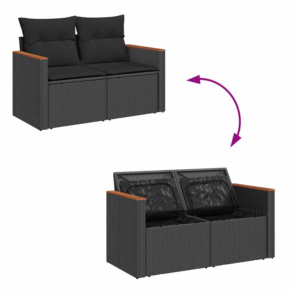 11 Piece Garden Sofa Set with Cushions Black Poly Rattan