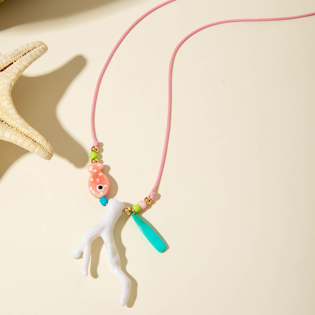 2025 New Ocean Fish Coral Pendant Necklace Boho Colorful Handmade Braided Rope Adjustable Women Vacation Party Jewelry