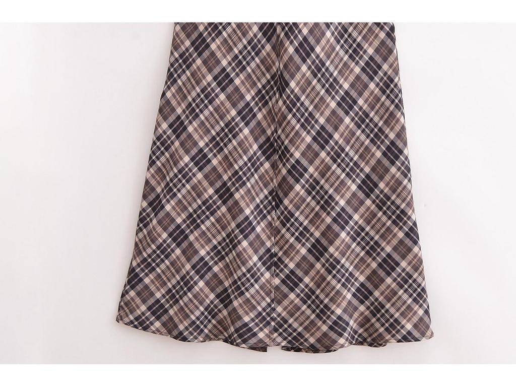 2024 Autumn Women's Plaid Long Sleeve Dress with Pockets and Turn-Down Collar in European and American Style