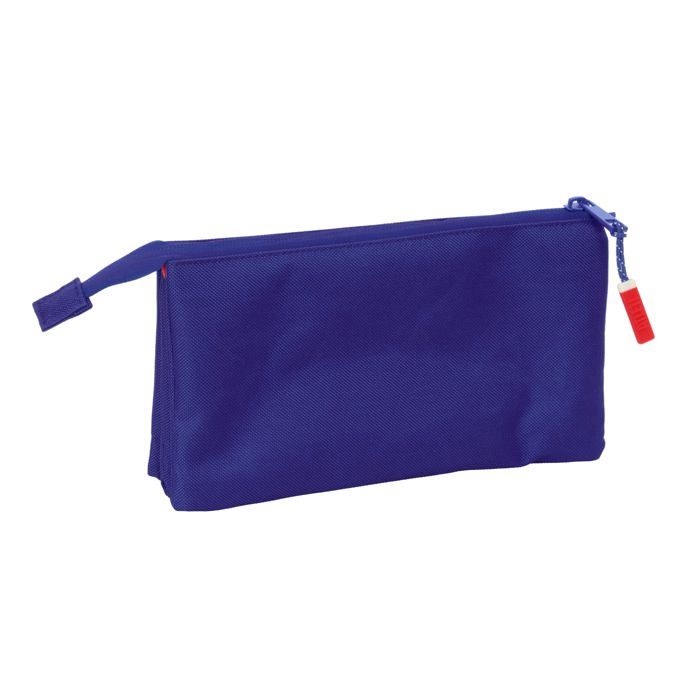 Trousse scolaire triple - safta - 22x3x12 cm - Rouge, Bleu, Blanc - Polyester résistant - 3 compartiments