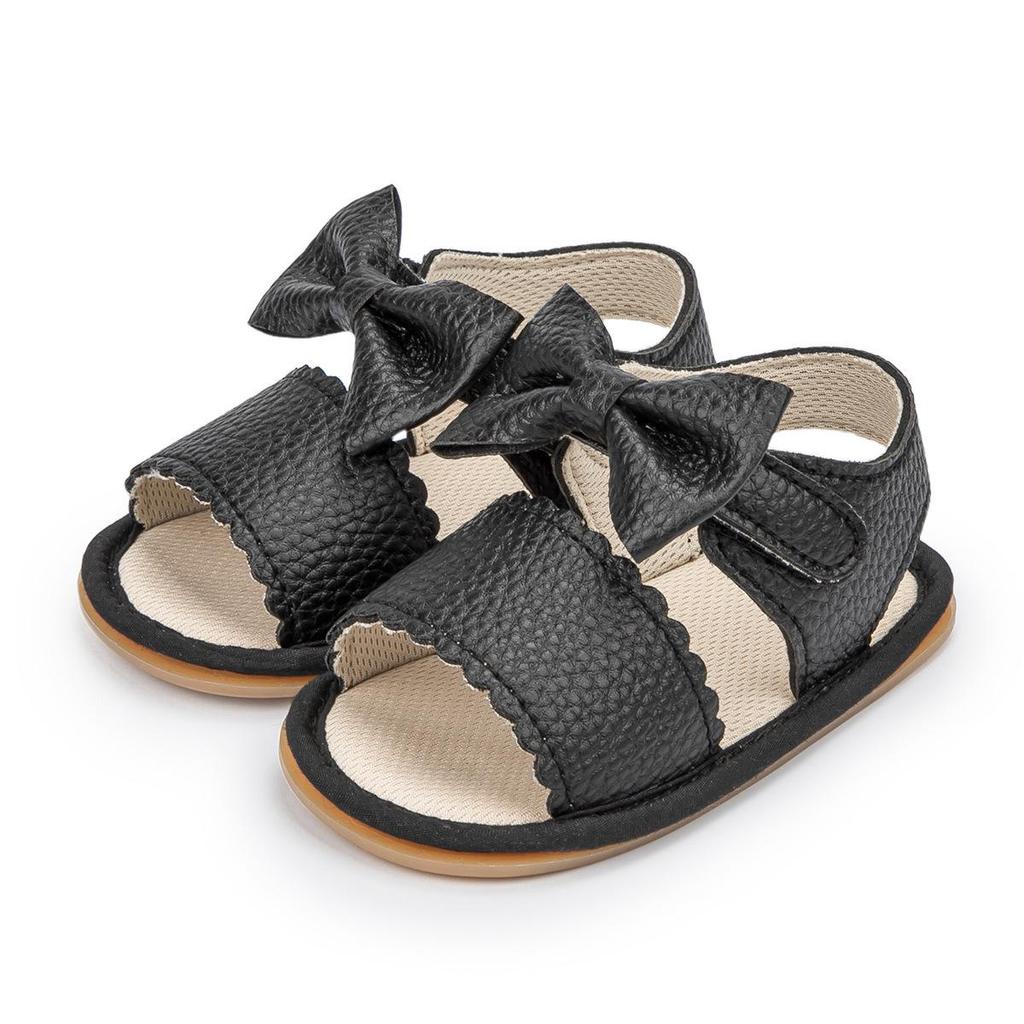 2025 Summer Bow PU Baby Girl Sandals - Korean Style Cute Solid Color Walker Shoes