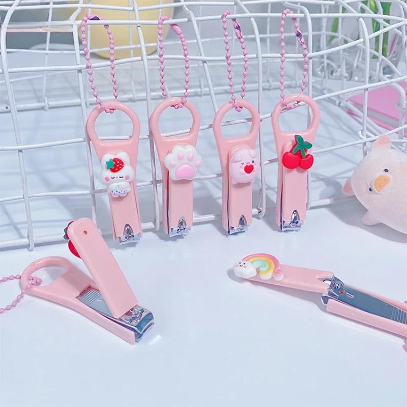 Машинки для стрижки ногтей в форме сердечка для девочек с цепочкой из бисера, триммер для ногтей с мультяшным медведем и кроликом для студентов, домашний уход за ребенком, маникюрные инструменты