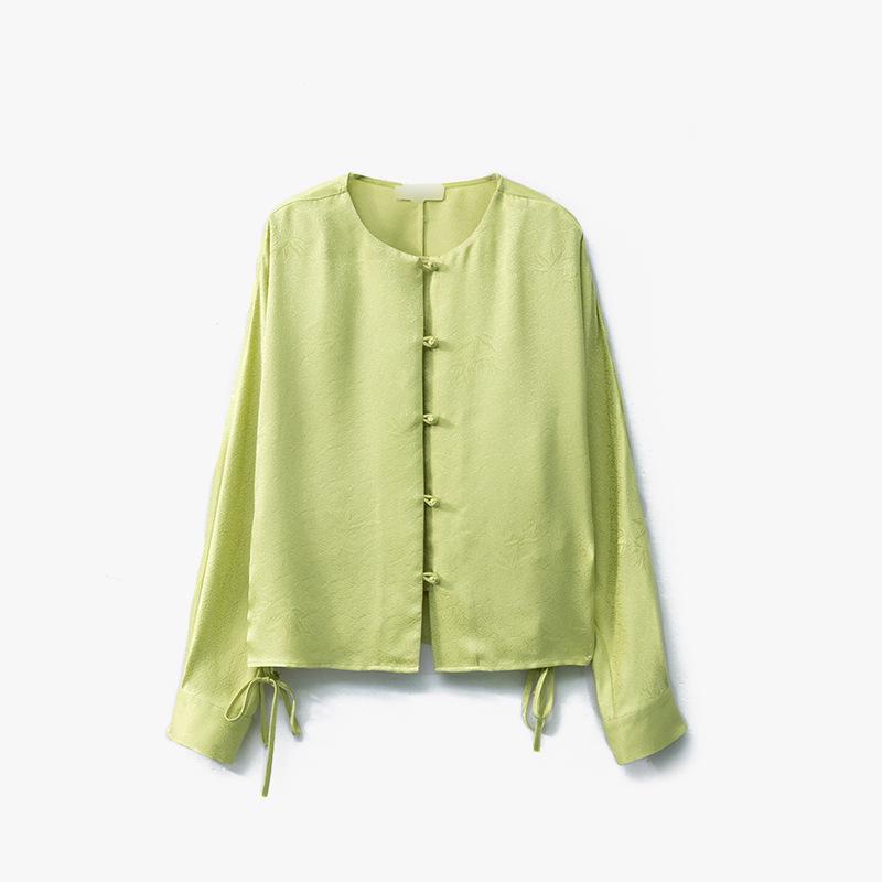 22 Муми Двухслойный шелковый креп «Бамбуковые тени на ветру» Кардиган-рубашка с длинными рукавами-дольман и кулиской