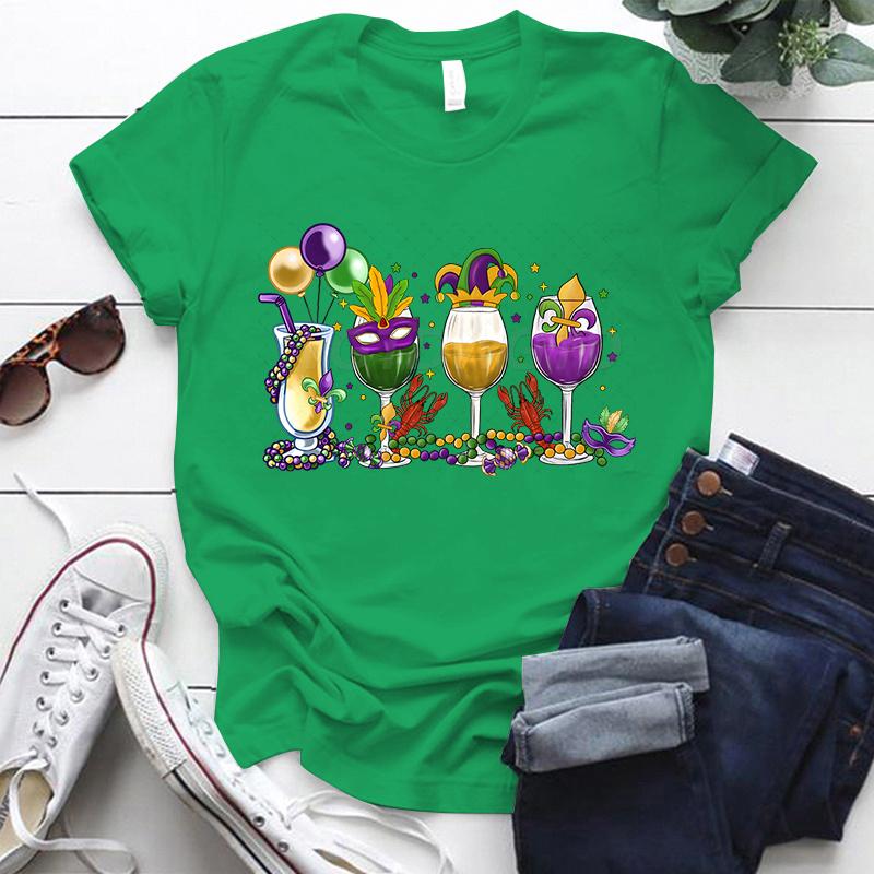 Mardi Gras Drink Shirt for Women Fat Tuesday Wine Graphic Tee Mardi Gras Drinking Party Classic Tops Carnival Vintage T Shirts