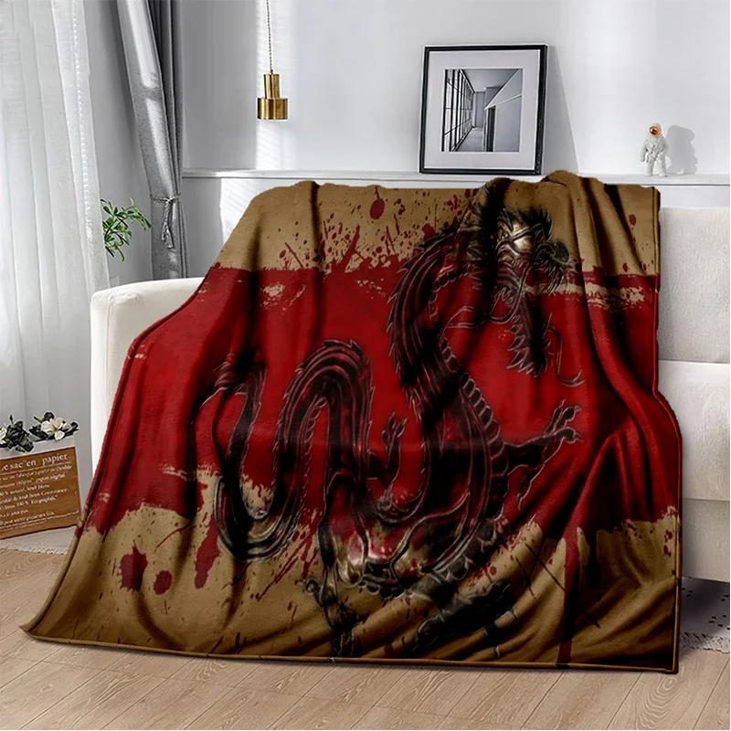3D Print Chinese Dragon Blanket Soft Sofa Cover Throw Blanket Fleece Tapestry Lightweight Warm Bed Blankets for Bedroom Couch