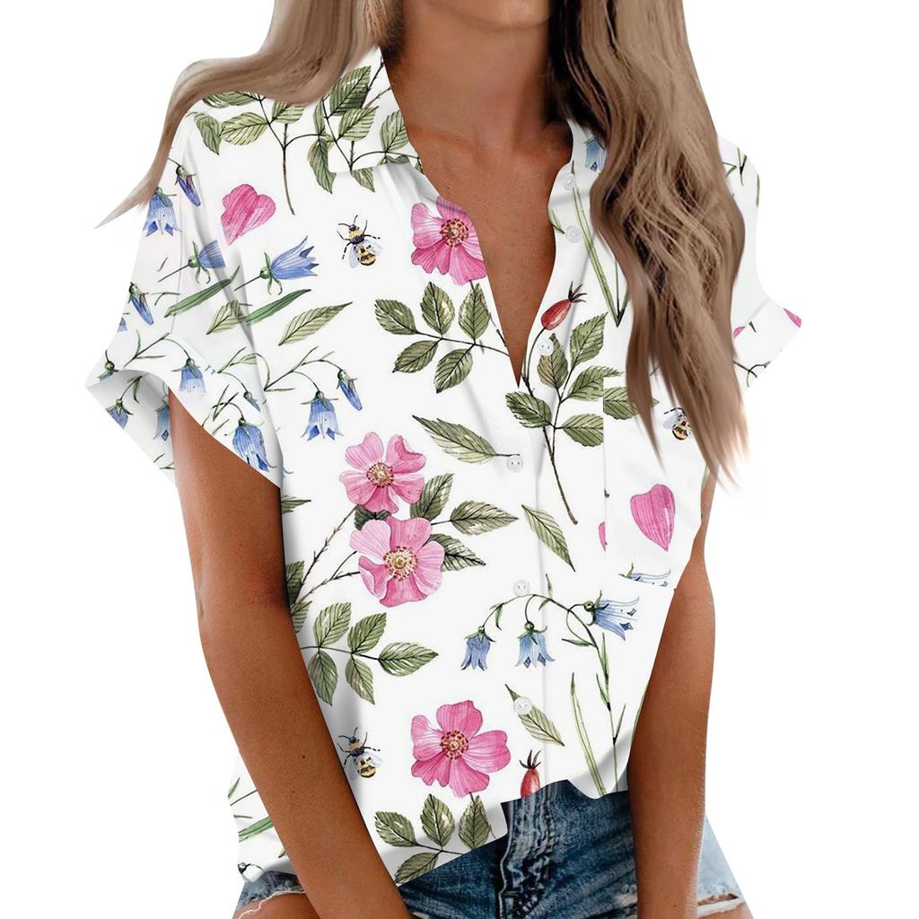 Женская рубашка с короткими рукавами, повседневный модный топ на пуговицах с принтом, кардиган с нагрудным карманом