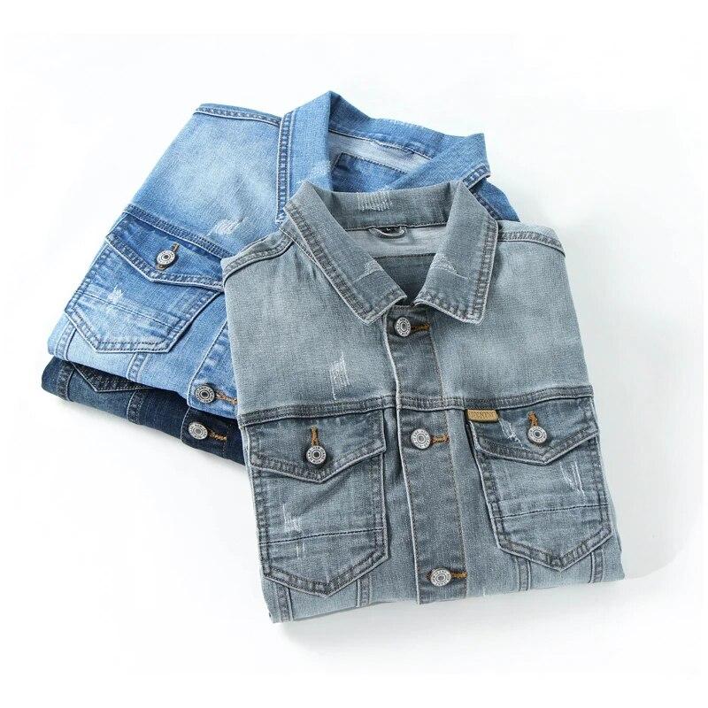 Мужская повседневная джинсовая куртка, тонкая ретро классическая синяя джинсовая куртка, мужская одежда