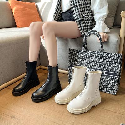 Мода 2024 Новые Модные Женские Короткие Ботинки Осень-Зима Дизайн с Передней Молнией Однотонные Круглый Носок Большой Размер Модные Ботинки