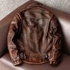 Новый винтажный Do Old Cowhide Leather Men May Khaki Lapel Slim Fit Coat Brown Red Machine