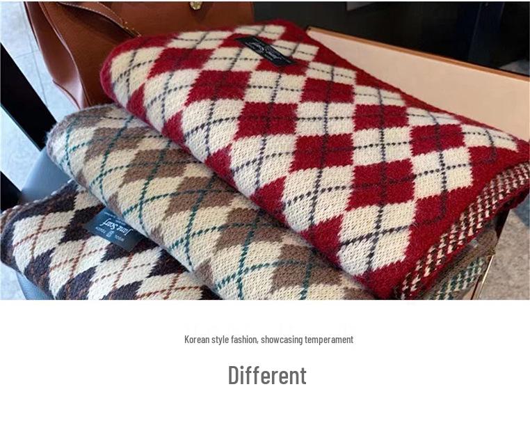 Women's Retro Plaid Winter Scarf - Thickened Knitted Cashmere-Like Shawl