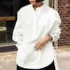 Women Stand Collar Loose Casual Long Sleeve Blouse