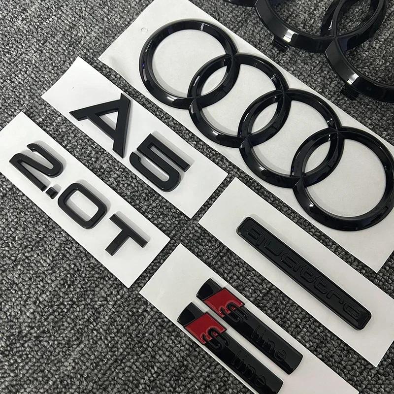 For audi A5 2010-2019 4Ring logo ABS Black Car Hood Front Grill Rear Trunk Emblem Sticker A5 Mark Quarrto 2.0T Sline Emblem