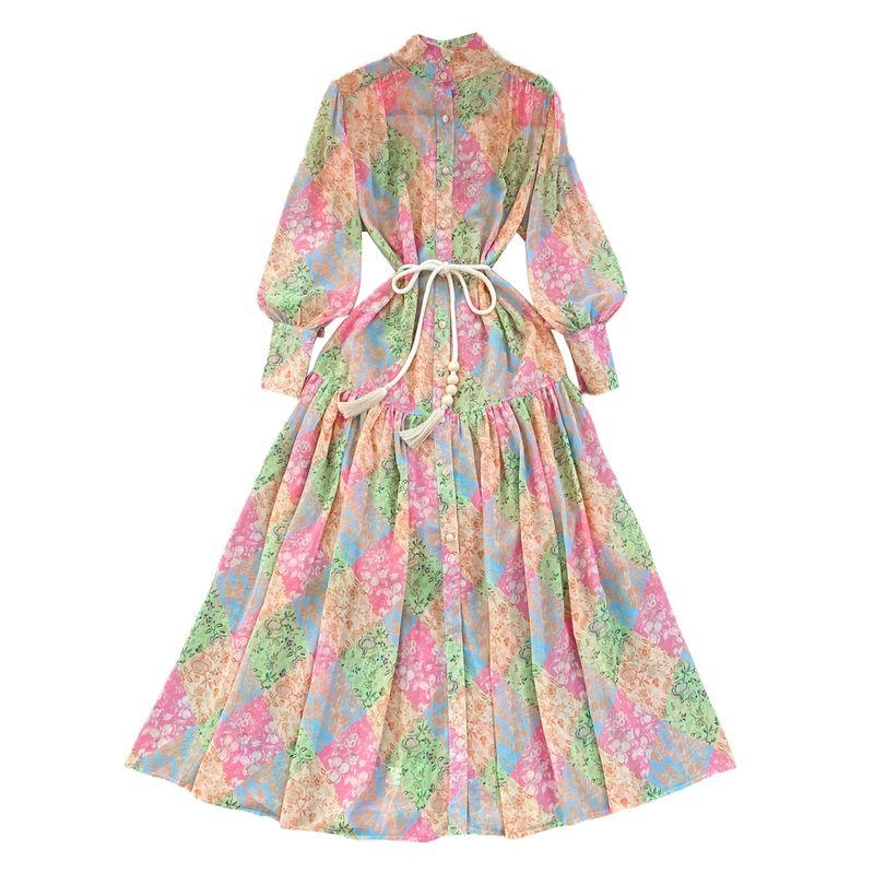 Accessible Luxury Lantern Long Sleeve Single Breasted Elegance Dress