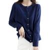 Women Knitted Sweater Coat Round Neck Long Sleeve Single Breasted Solid Color Knitting Cardigan Daily Wear