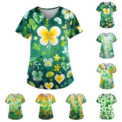 Женские топы с короткими рукавами и v-образным вырезом с принтом в виде сердечек на День святого Валентина, рабочая блузка с карманами