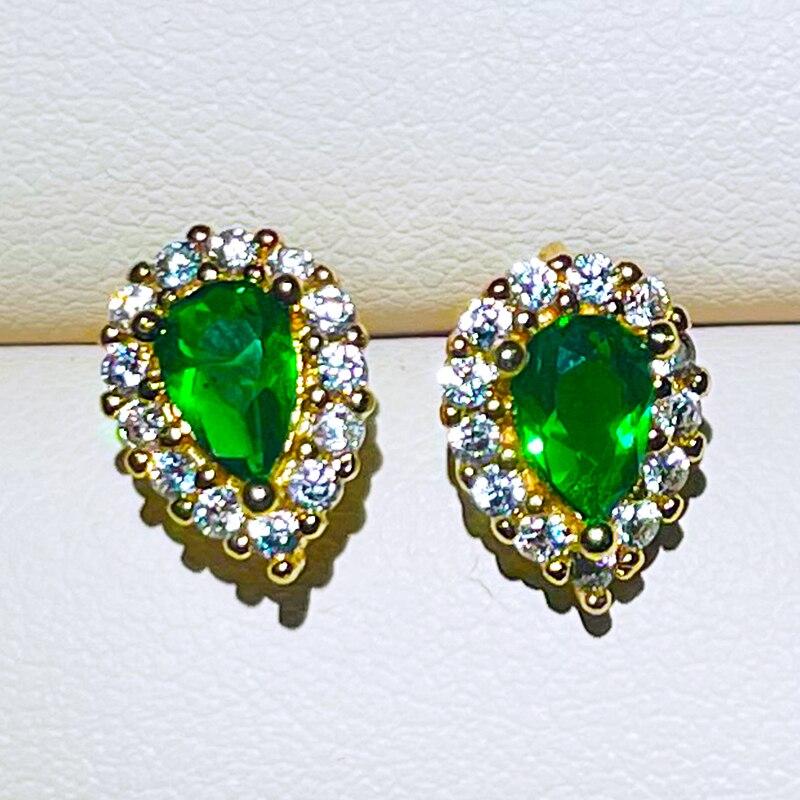 BELLA BOX Винтажные ювелирные изделия, серьги-гвоздики для женщин с каплей воды, зеленый циркон, изящные ювелирные изделия, подарок