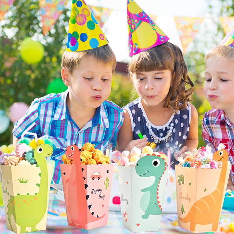 12pcs Dinosaur Popcorn Box Treat Kids Birthday Cookie Box Jungle Party Baby Shower Favors Popcorn Box For Packaging Event Party