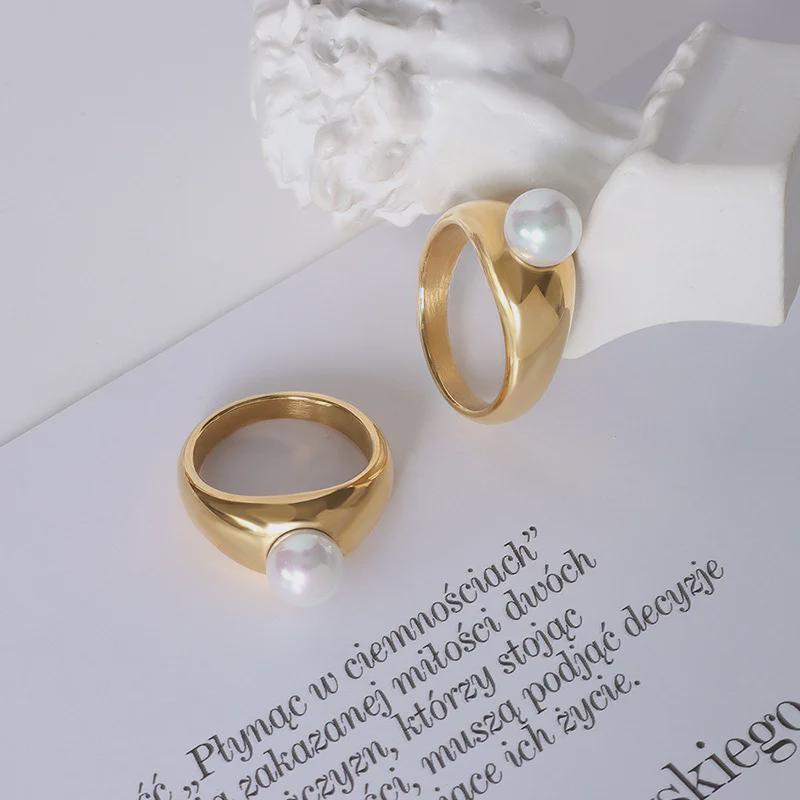 Кольцо из титана с французским жемчугом в стиле ретро, позолоченное 18 карат — простое, элегантное, в стиле Ins