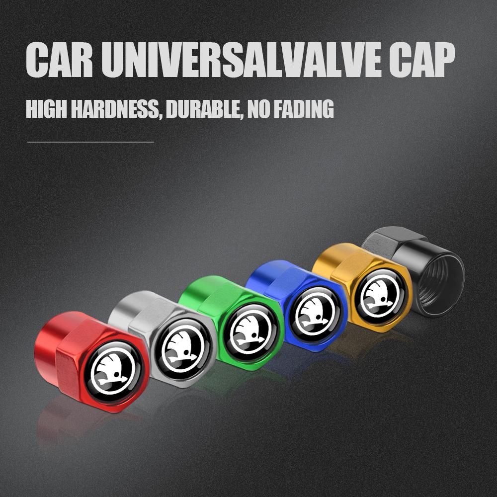 REOY4 4Pcs Car Wheel Tire Valve Caps Air Stem Dust Cover Accessory For Skoda Kodiaq Octavia Enyaq Kamiq Scala Rapid Superb Karoq Yeti