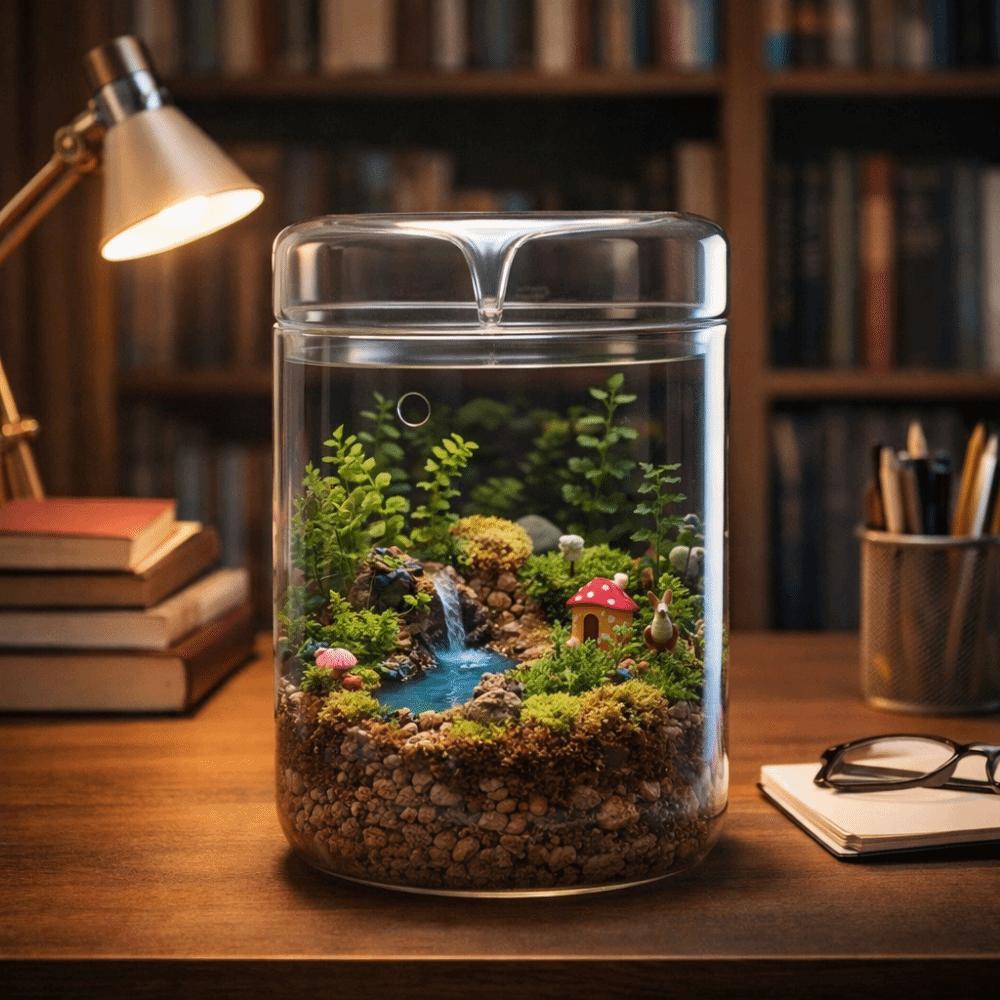 Transparent Glass Terrarium Cylinder Perforated Cover Desktop Glass Vase Decorative Succulent Moss Viewing Bottle Desktop Decor