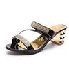 Summer Women's Sandals and Slippers with Medium Heel Thick Heel Women's Slippers with Open Toe High Heel Rhinestones
