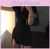 Summer Sexy Bodycon Dress With Polo Neck Short Sleeve Knitted Fabric For Club Wear