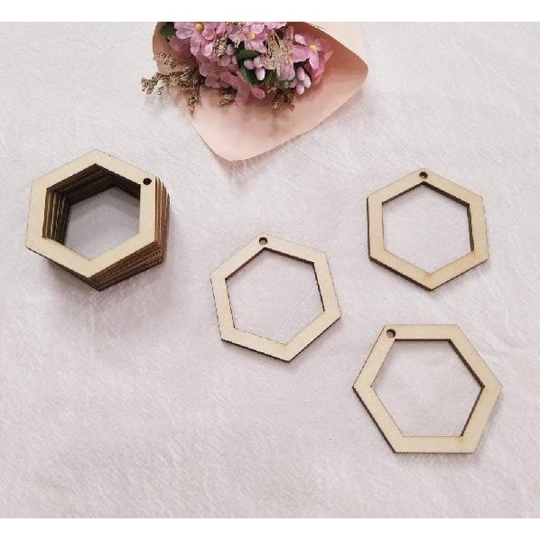 30PCS DIY Unfinished Hexagon Wood Earring Findings,Laser Cut Natural Wood Earrings Blanks (2")