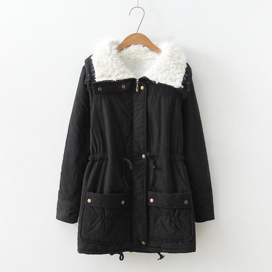 Зимняя женская куртка из утолщенного плюша с отложным воротником, длинными рукавами, эластичным поясом, карманами, застежкой-молнией, пальто средней длины, ветрозащитное теплое пальто