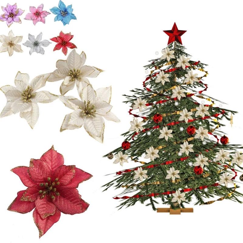 10pc Big Flower Head Glitter Christmas Tree Ornament