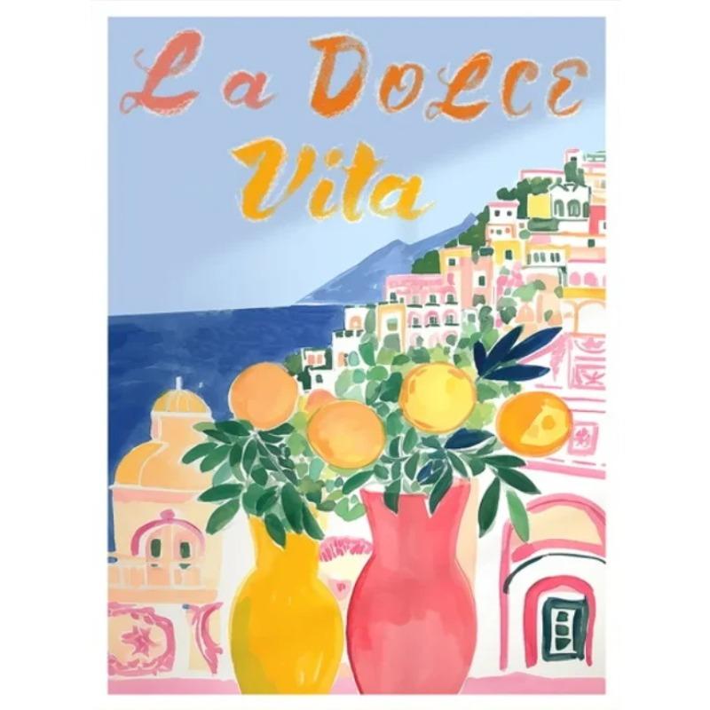 La Dolce Vita Wall Poster Print For Bedroom Living Room Home Decor Italy Coastal Landscape Canvas Painting Lemon Orange Wall Art
