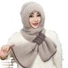 Scarf One-piece Hat Women's Winter Velvet Anti-wind and Cold Scarf One-piece Knitted Wool Hat Outdoor Middle-aged Hat