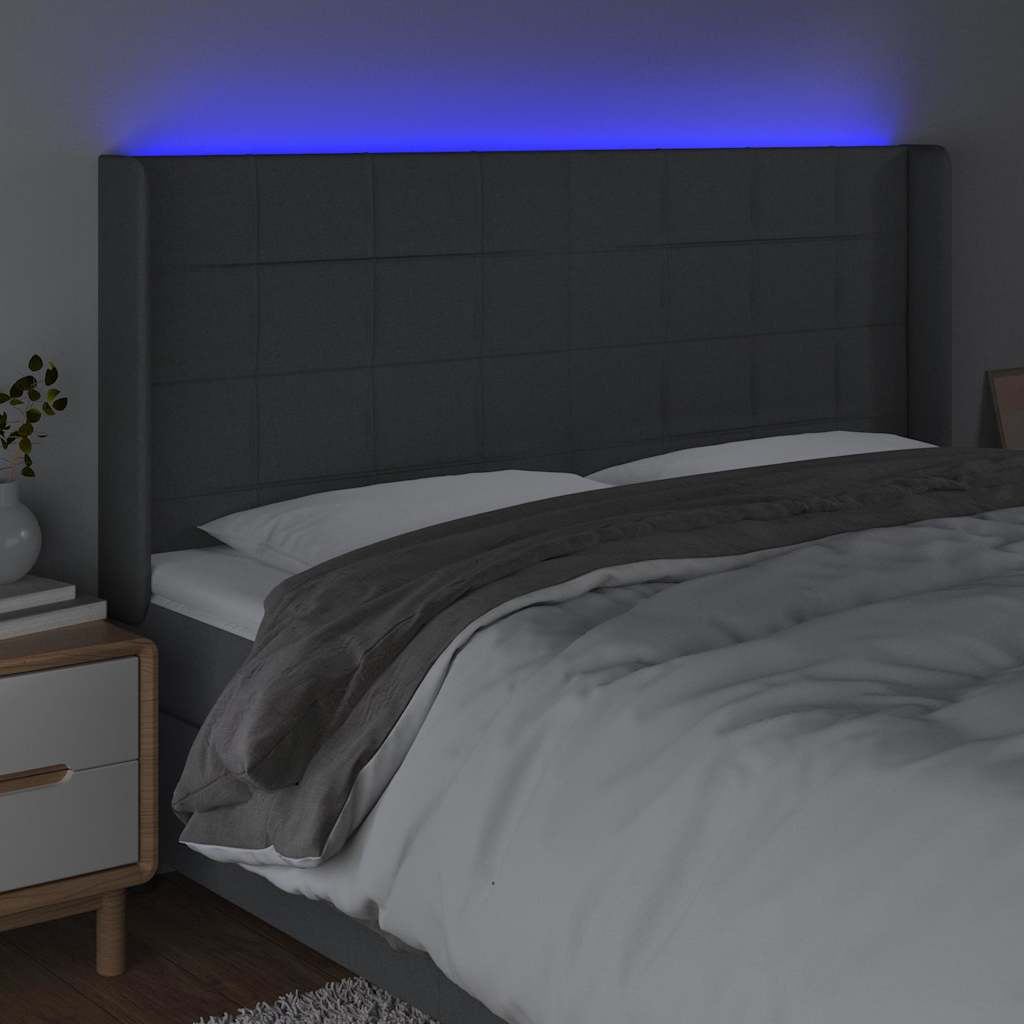 vidaXL LED Kopfteil Dunkelgrau 163x16x118/128 cm Stoff