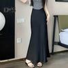 Женская юбка-рыбий хвост с высокой талией и запахом на бедрах, длинная юбка А-силуэта, однотонная, удобная, подчеркивающая фигуру юбка