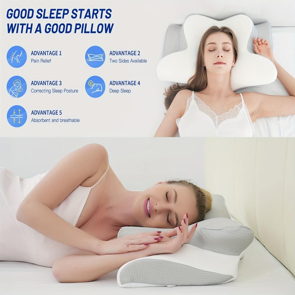Memory Foam Pillows Butterfly Shaped Relaxing Cervical Slow Rebound Neck Pillow Pain Relief Sleeping Orthopedic Pillow Beding