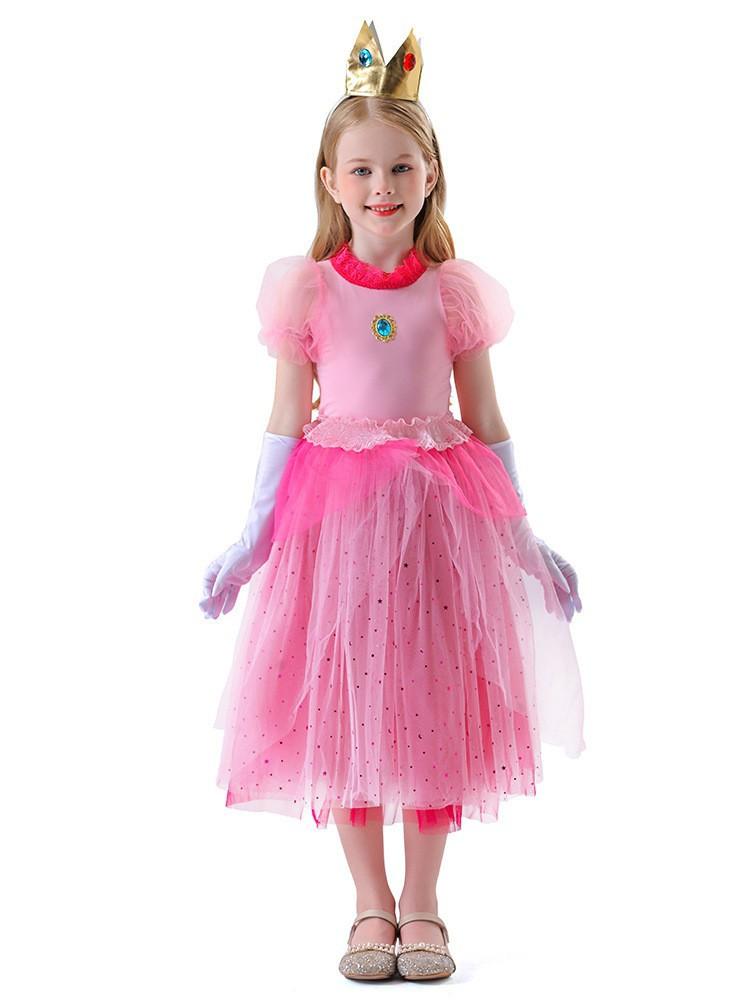Cosplay Halloween Peach Princess Dress Kids Dress Cartoon Game Girls Cosplay Pink Dress