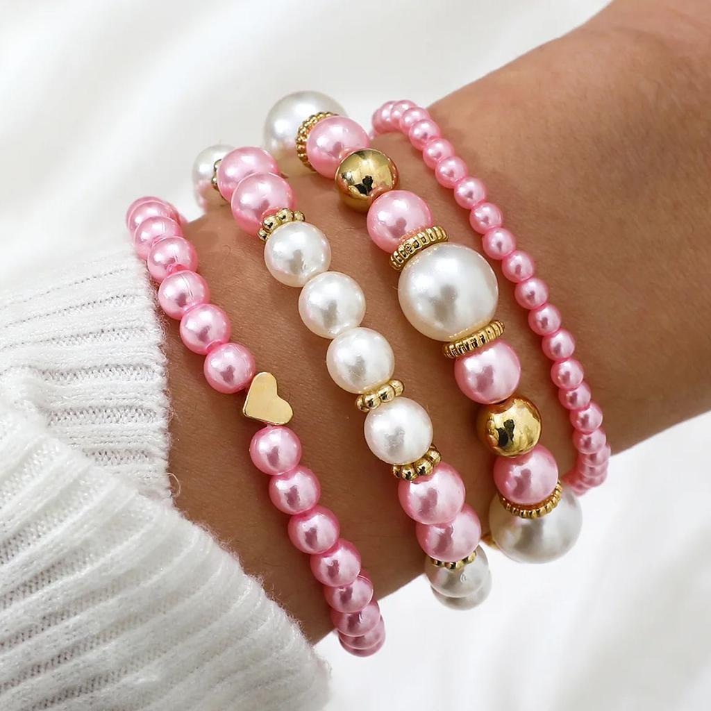 DIEZI 3 Colors Ethnic CCB Imitation Pearl Heart Beads Strand Bracelets Bohemian Rope Bracelet Set For Women Men Party Jewelry