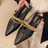 Pointed Toe Women's Slippers Chain Flats Fashion Mules Shoes Summer Woman 2025 New Designer Sandals Cozy Walking Chaussure Femme